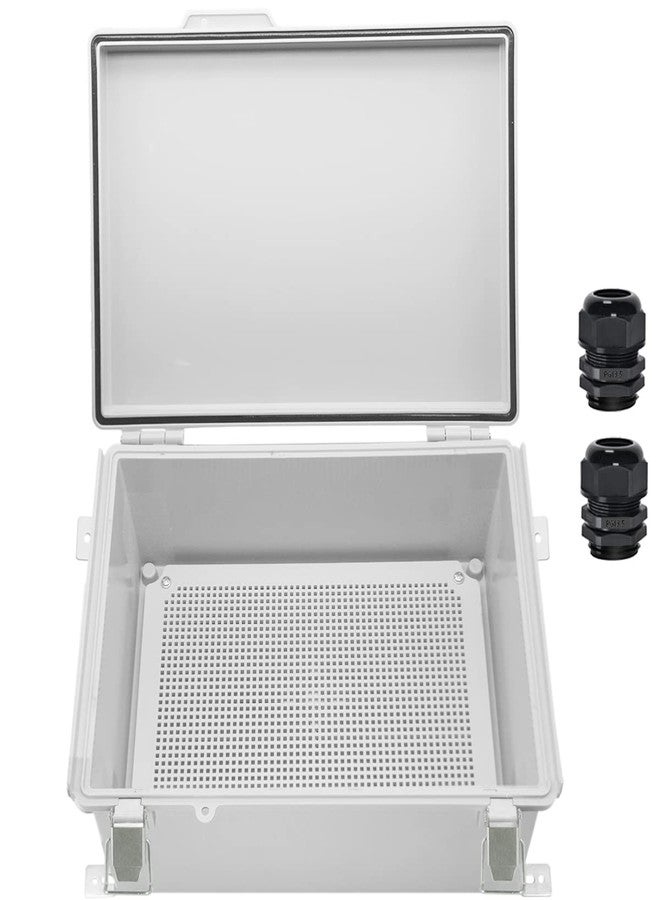 Zulkit Junction Box,IP67 Waterproof Electrical Box Hinged Cover Stainless Steel Buckle Plastic Enclosure for Project w Mounting Plate Wall Bracket and 2 Cable Gland Grey 13.8"x9.8"x5.9"/350x250x150mm - Image 1